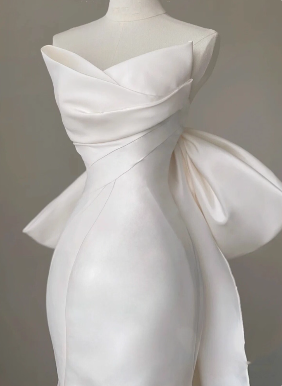 Beauty Wedding Dress Strapless Bowknot Pleated Mermaid Wedding Dress D3259