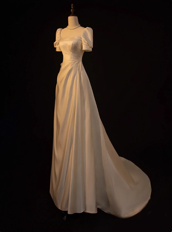 Minimalist Wedding Dress A Line Square Neck Pleated Wedding Dress D3260