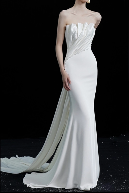Minimalist Wedding Dress Strapless Pleated Mermaid Wedding Dress D3261