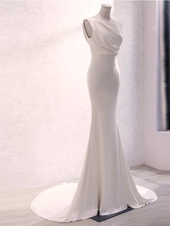 Minimalist Wedding Dress Pleated Backless Wedding Dress D3263