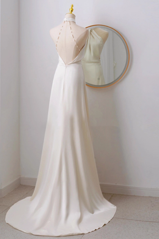 Elegant Wedding Dress A Line Halter Wedding Dress D3264