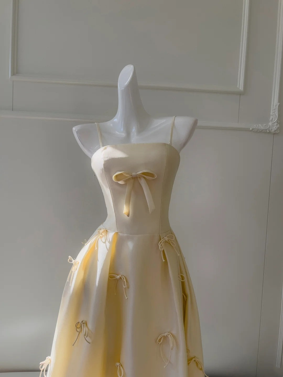 Sweet Prom Dress Light Yellow A Line Spaghetti Straps Long Birthday Party Outfits Evening Gown D3277