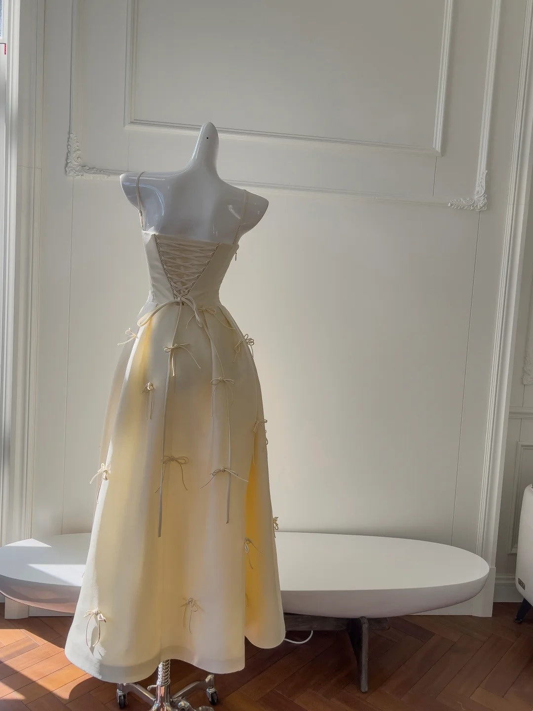 Sweet Prom Dress Light Yellow A Line Spaghetti Straps Long Birthday Party Outfits Evening Gown D3277
