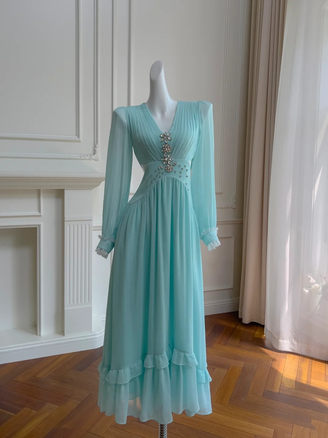 Elegant Prom Dress A Line V-neck Pleated Birthday Party Outfits Long Evening Gown D3278