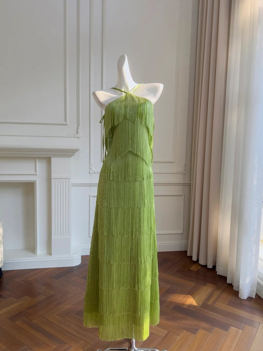 Superbe robe de bal dos nu à pompons, tenue de fête d'anniversaire, robe de soirée longue D3279