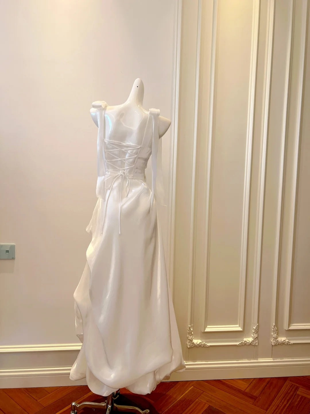 Elegant Prom Dress White A Line Square Neck Pleated Birthday Party Outfits Long Evening Dress D3282