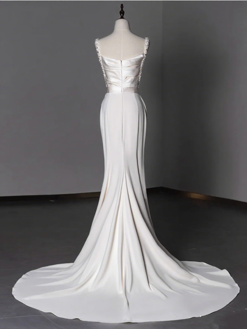 Minimalist Wedding Dress Spaghetti Straps Pleated Beading Mermaid Wedding Dress D3284