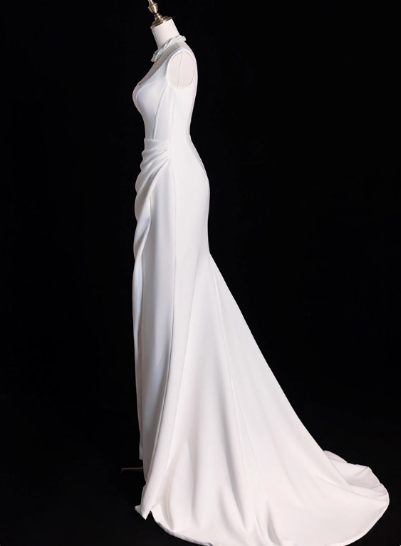 Minimalist Wedding Dress Spaghetti Straps Slit Mermaid Wedding Dress D3286