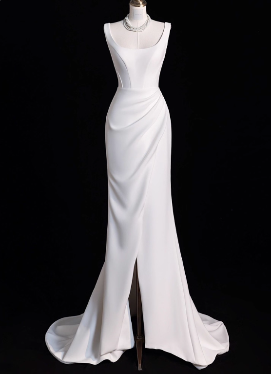 Minimalist Wedding Dress Spaghetti Straps Slit Mermaid Wedding Dress D3286