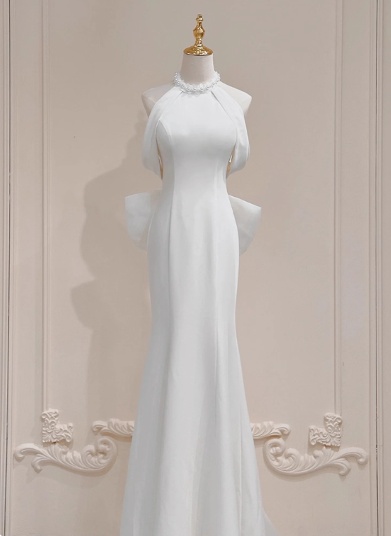 Elegant Wedding Dress Halter Bowknot Mermaid Wedding Dress D3287