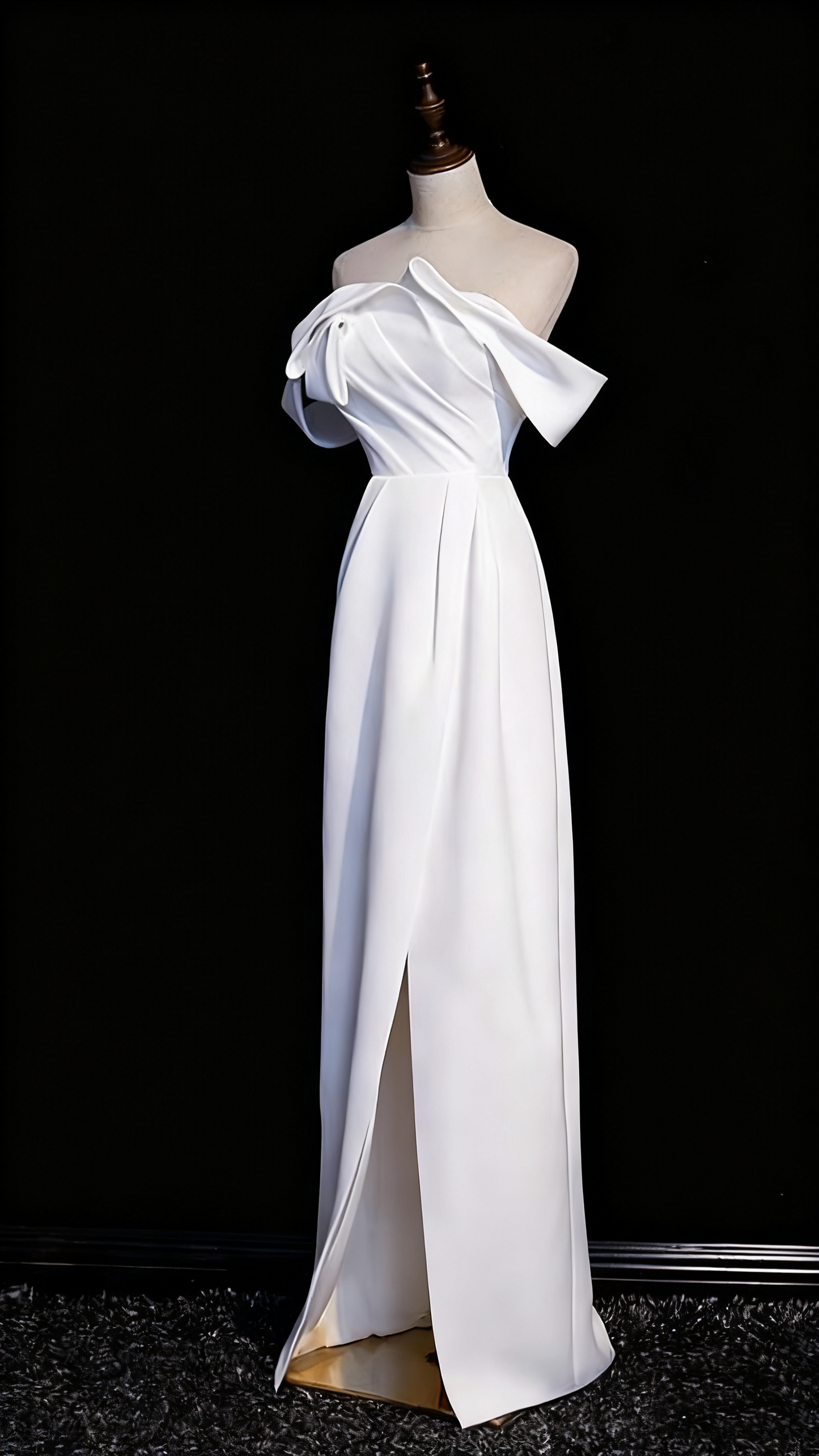 Newest Wedding Dress A Line Off Shoulder Pleated Slit Wedding Dress D3295