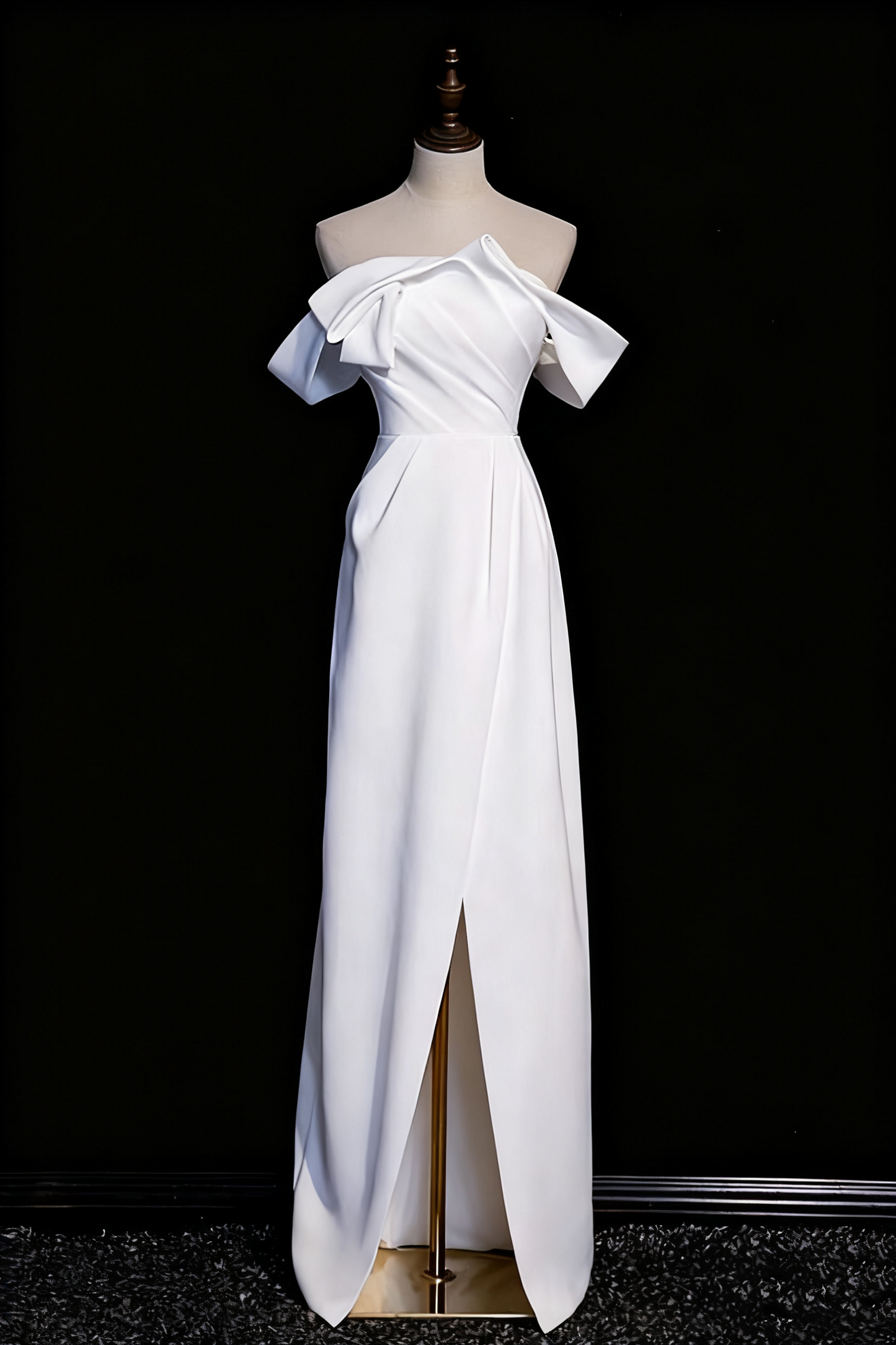 Newest Wedding Dress A Line Off Shoulder Pleated Slit Wedding Dress D3295