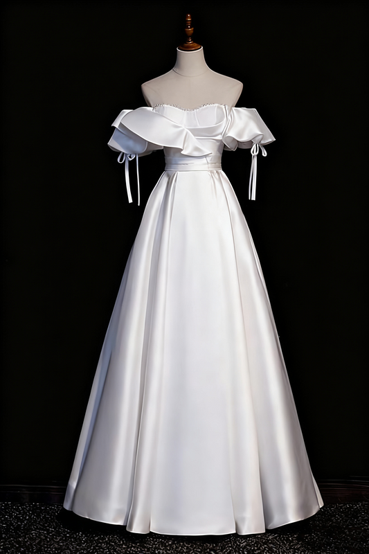 Robe de mariée élégante à volants et épaules dénudées D3296
