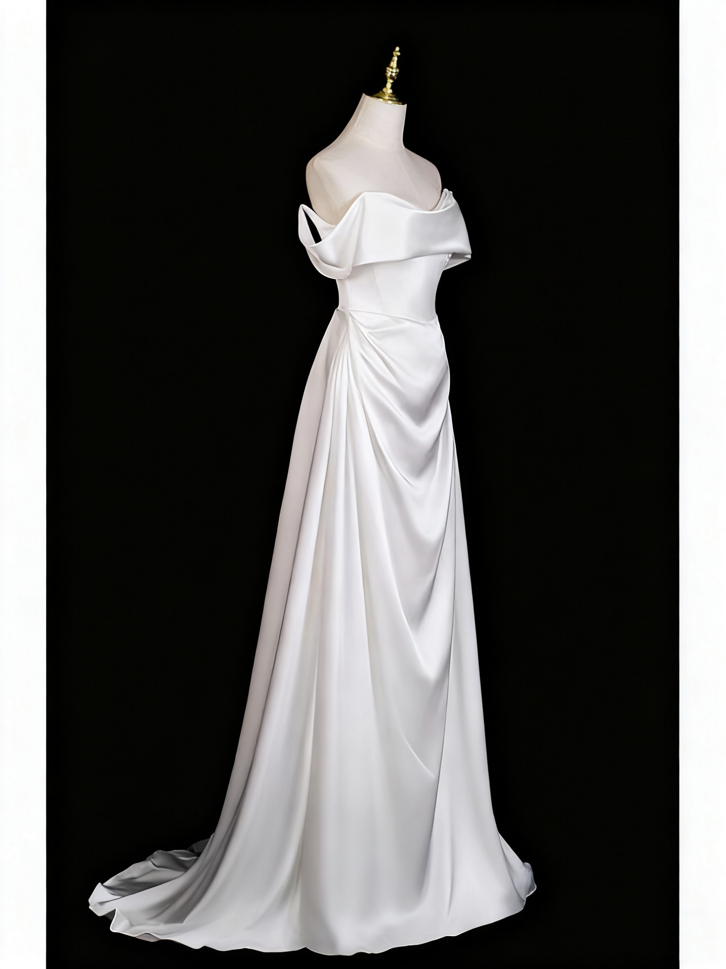 Robe de mariée élégante, coupe trapèze, épaules dénudées, plissée, D3299