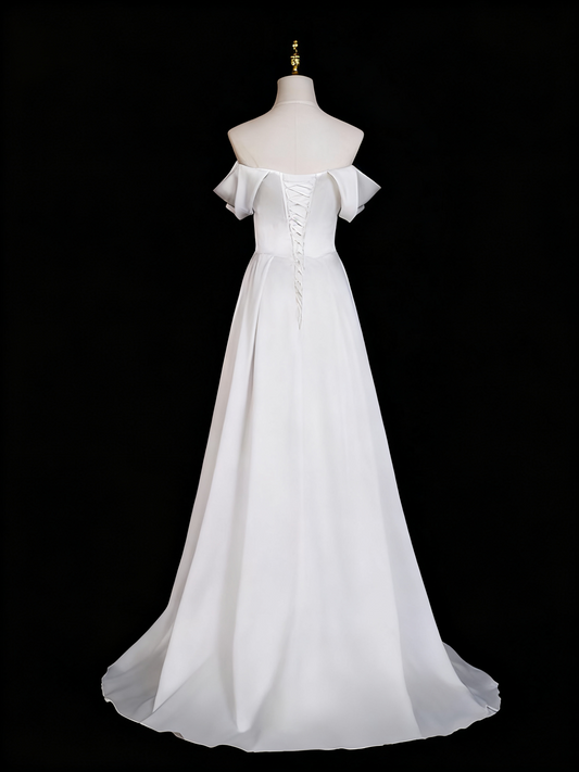 Robe de mariée élégante, coupe trapèze, épaules dénudées, plissée, D3299