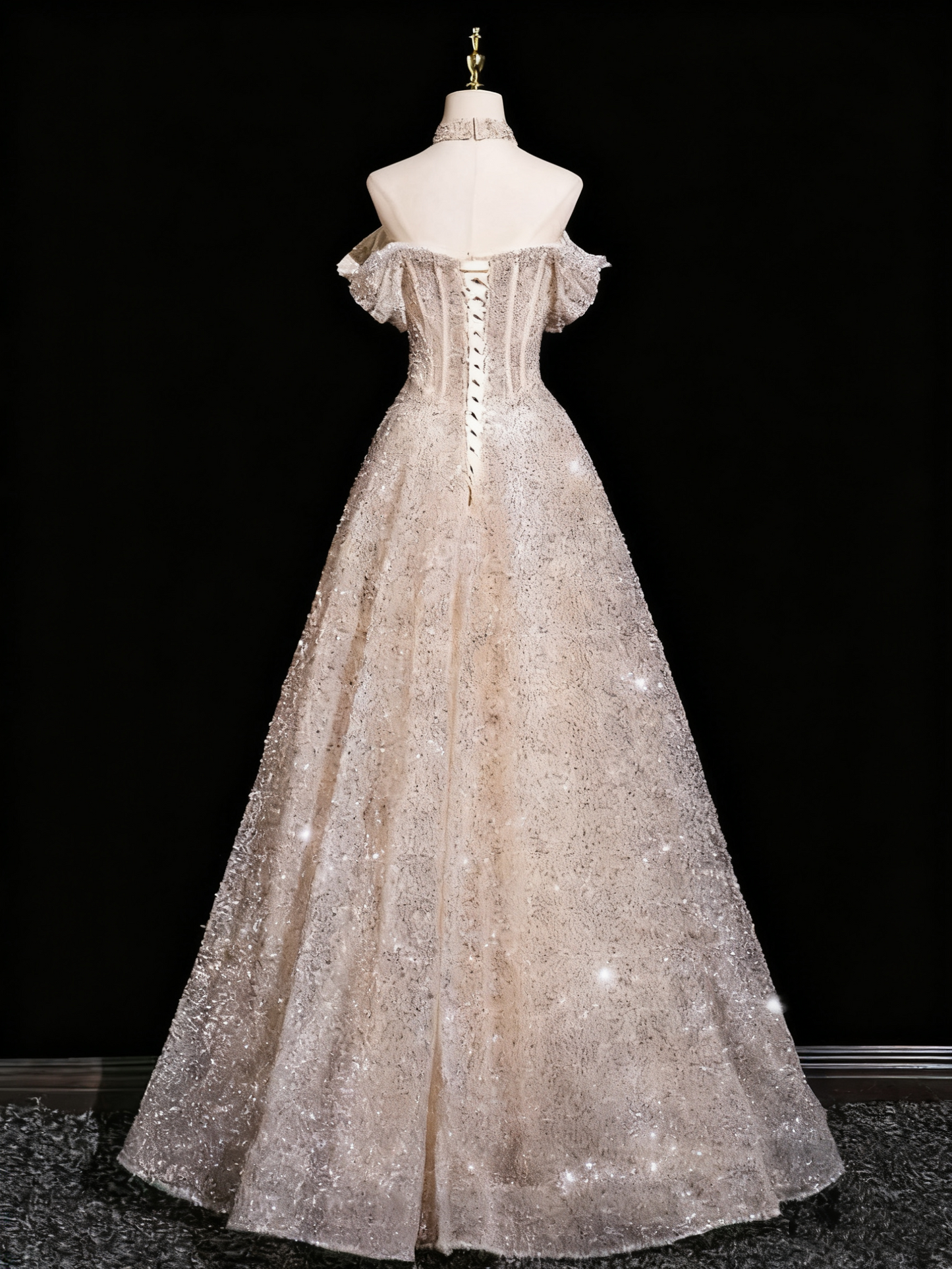 Robe de bal brillante, coupe trapèze, épaules dénudées, robe de soirée, robe de fête d'anniversaire, D3305