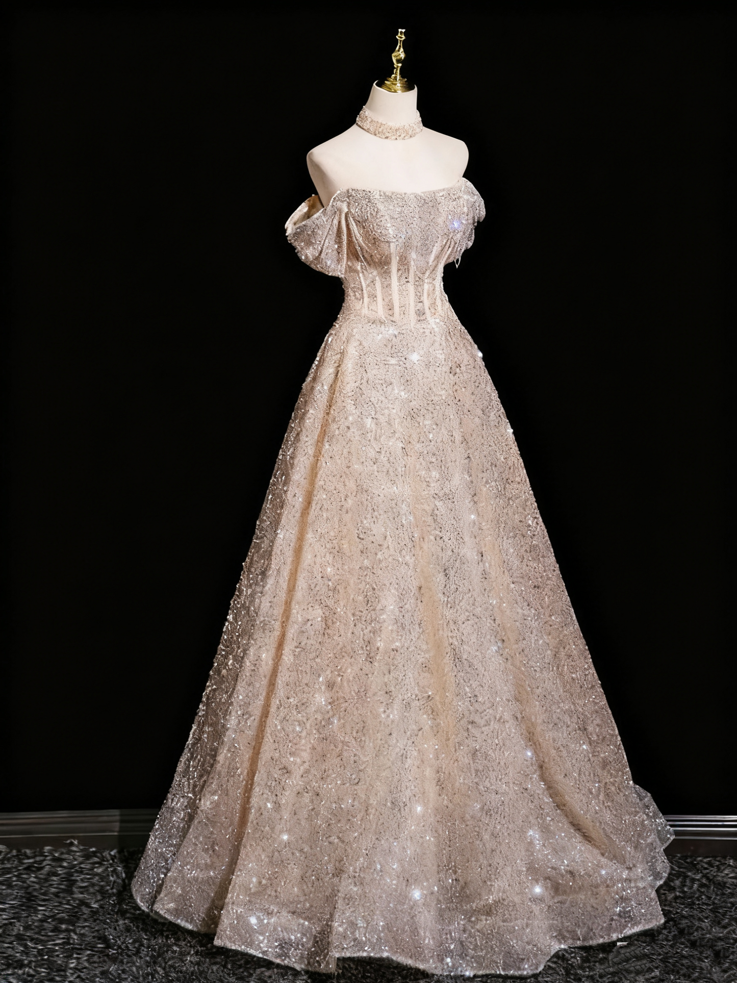 Robe de bal brillante, coupe trapèze, épaules dénudées, robe de soirée, robe de fête d'anniversaire, D3305