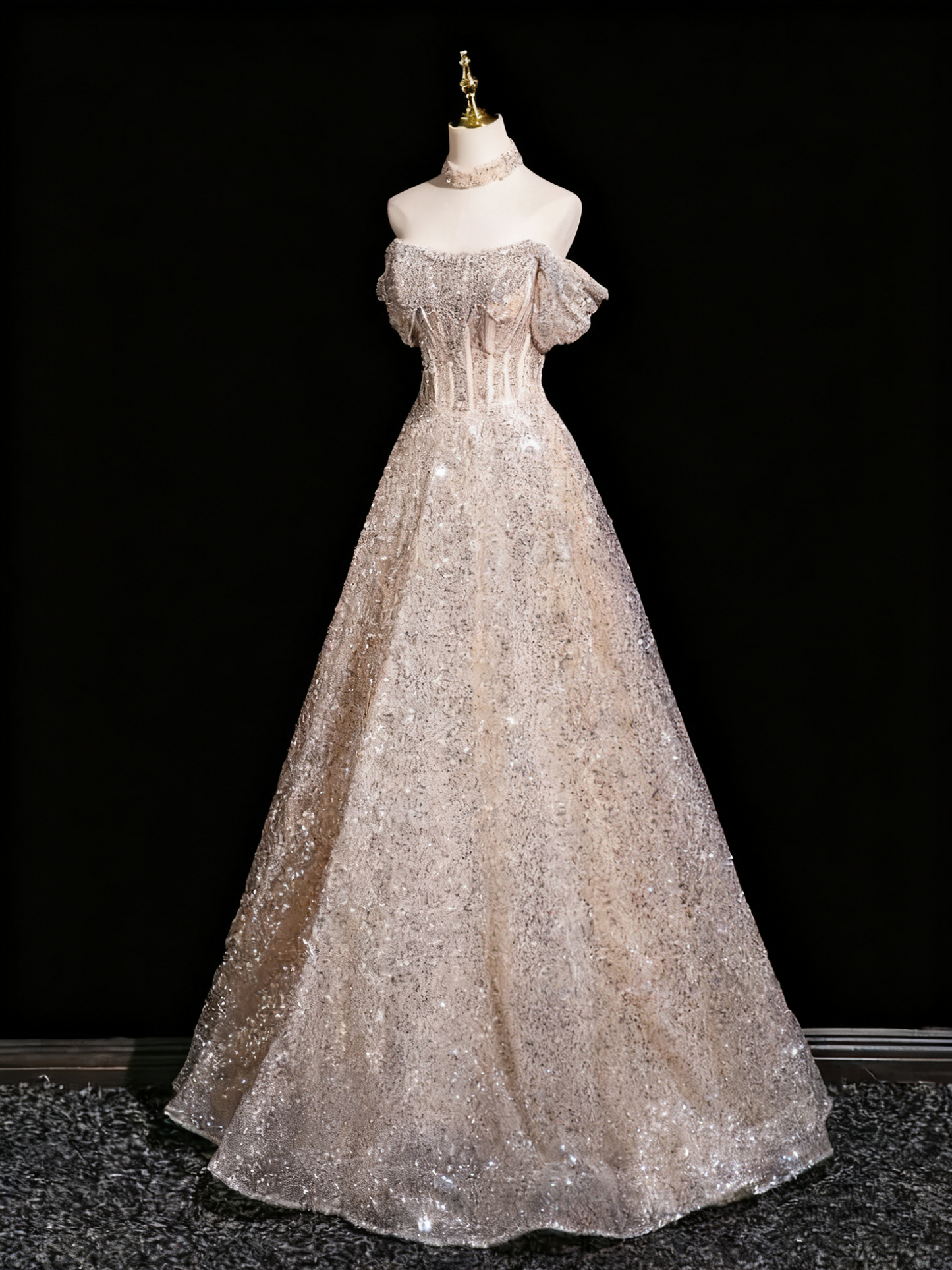 Robe de bal brillante, coupe trapèze, épaules dénudées, robe de soirée, robe de fête d'anniversaire, D3305