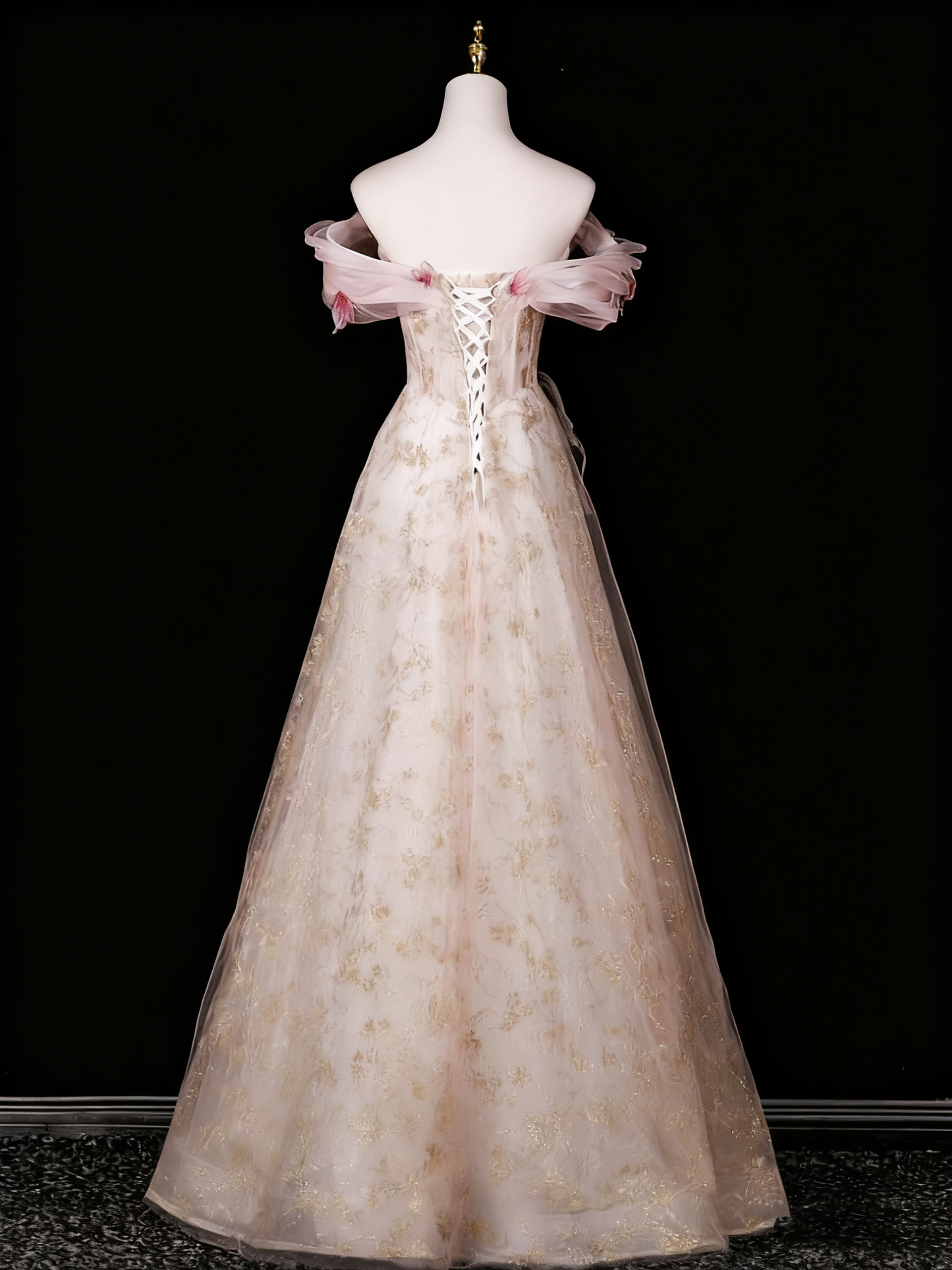 Superbe robe de bal trapèze à épaules dénudées et motif floral, robe de soirée, robe de fête d'anniversaire, D3306
