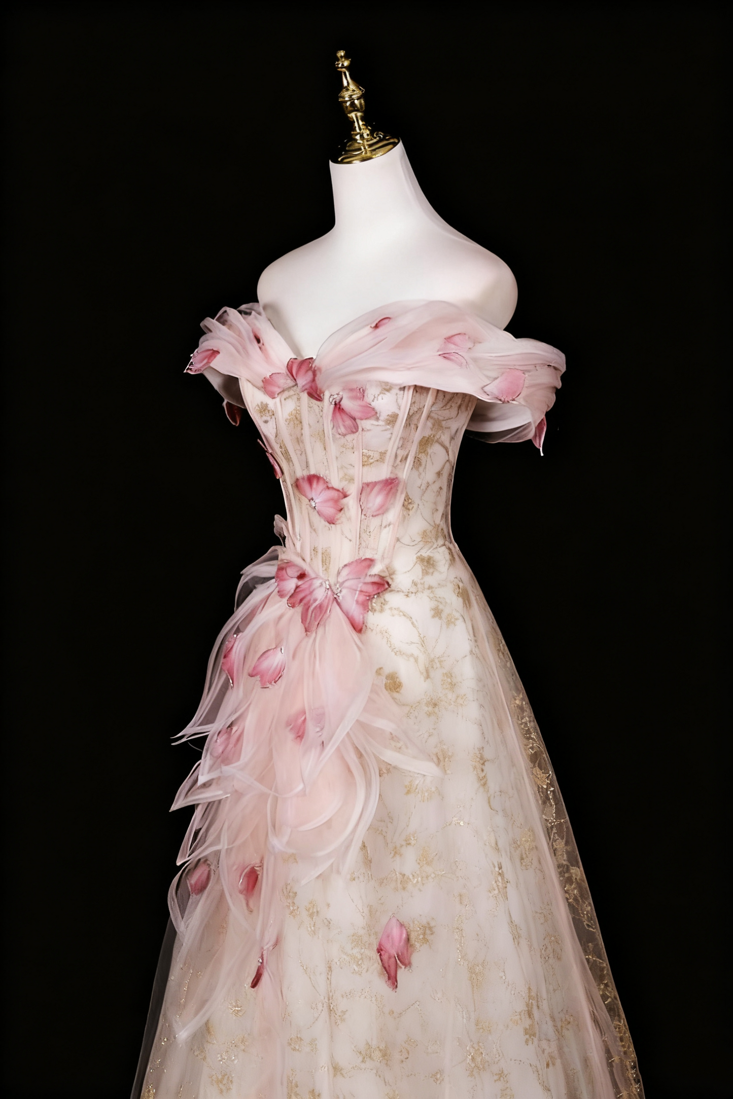 Superbe robe de bal trapèze à épaules dénudées et motif floral, robe de soirée, robe de fête d'anniversaire, D3306