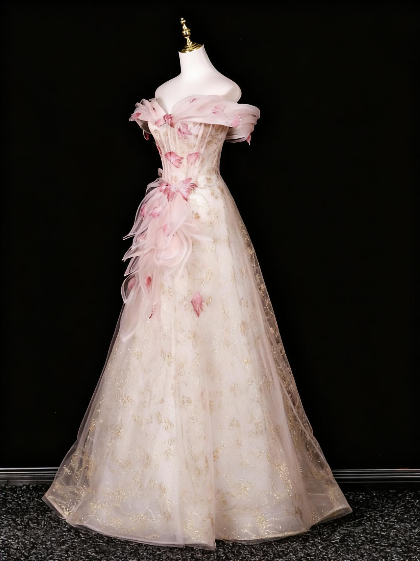 Superbe robe de bal trapèze à épaules dénudées et motif floral, robe de soirée, robe de fête d'anniversaire, D3306