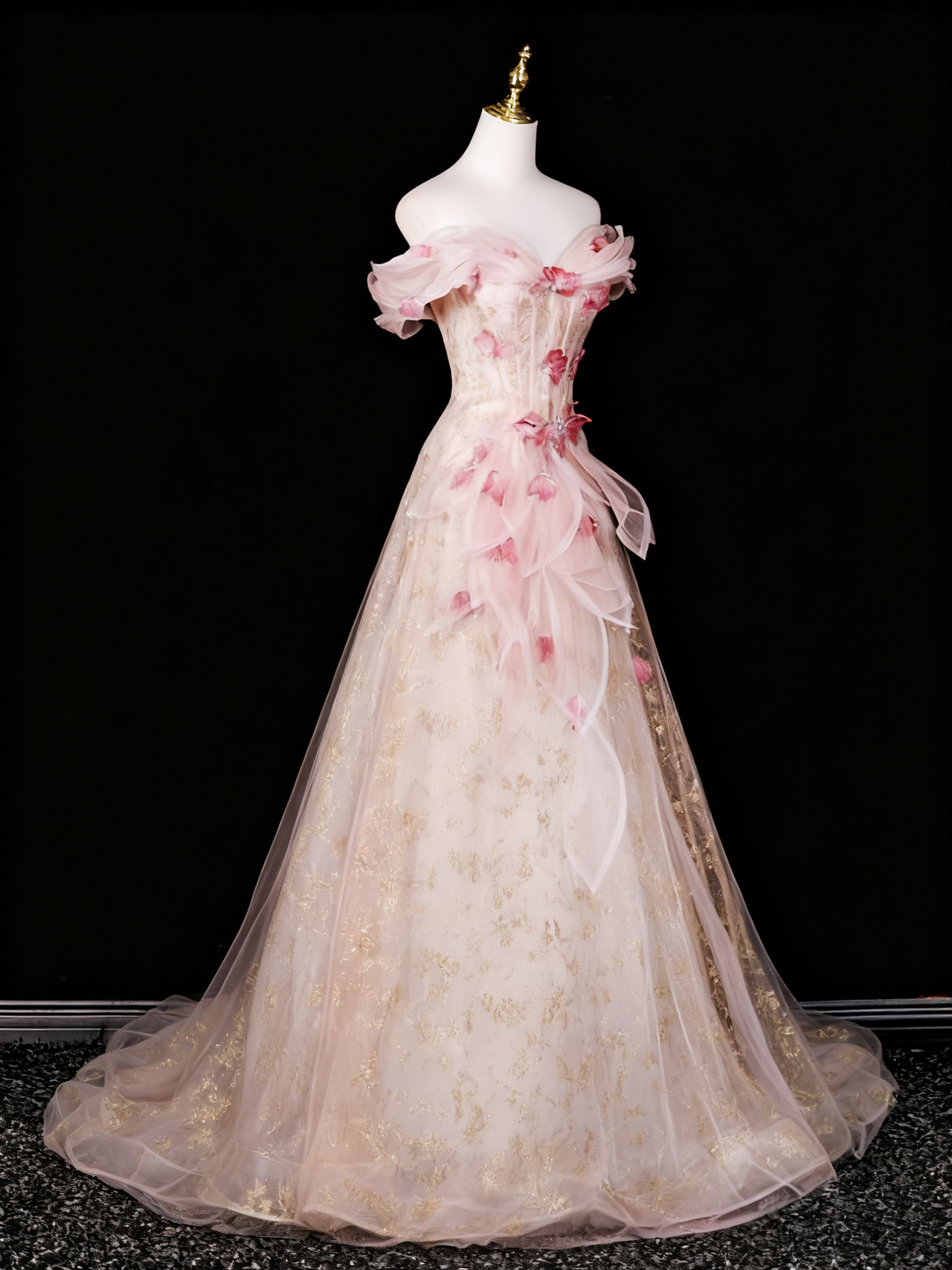 Superbe robe de bal trapèze à épaules dénudées et motif floral, robe de soirée, robe de fête d'anniversaire, D3306