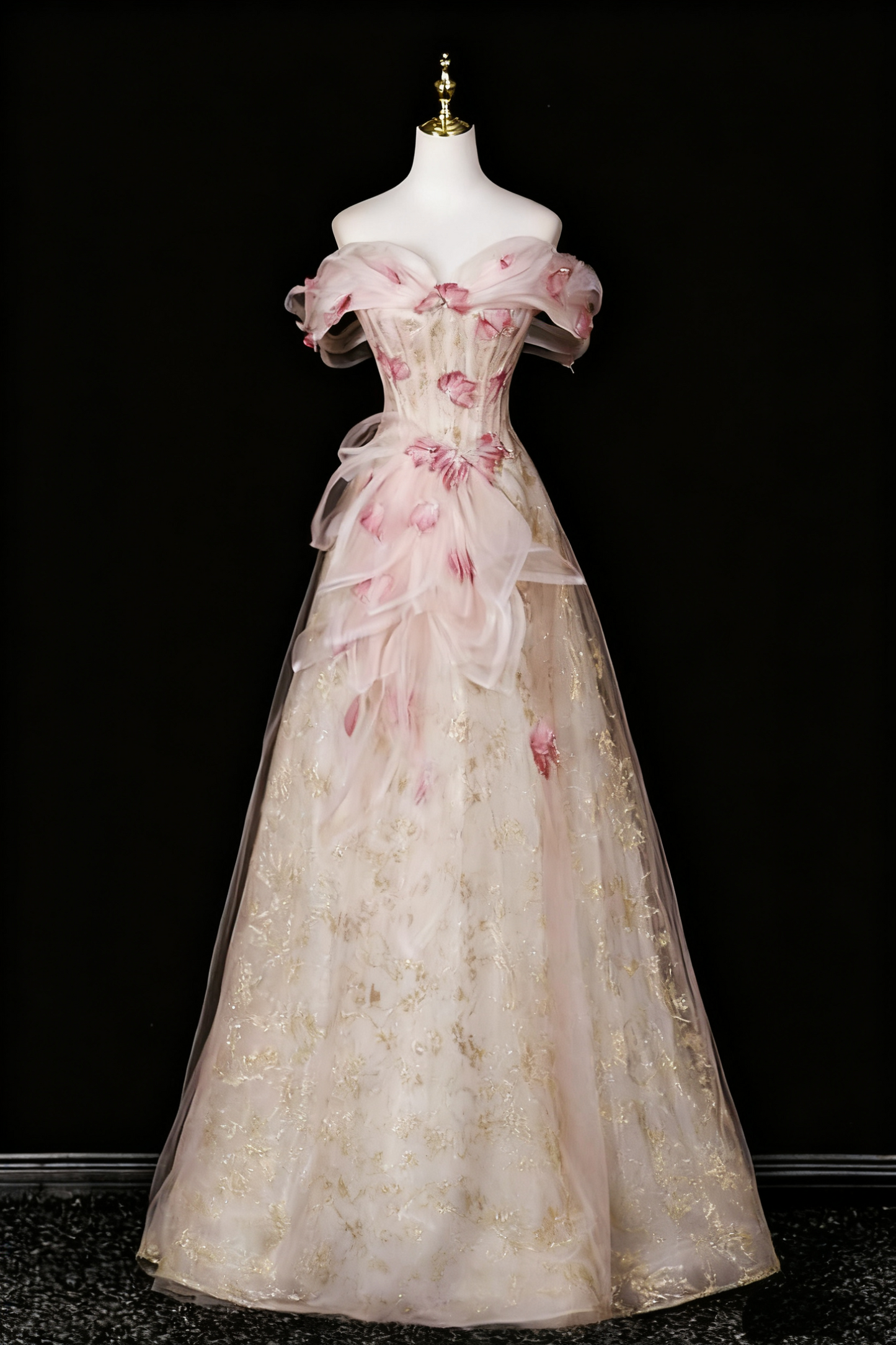Superbe robe de bal trapèze à épaules dénudées et motif floral, robe de soirée, robe de fête d'anniversaire, D3306