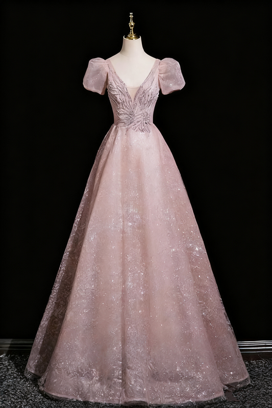 Robe de bal élégante, coupe trapèze, col en V, tenue de soirée, tenue de fête d'anniversaire, D3310