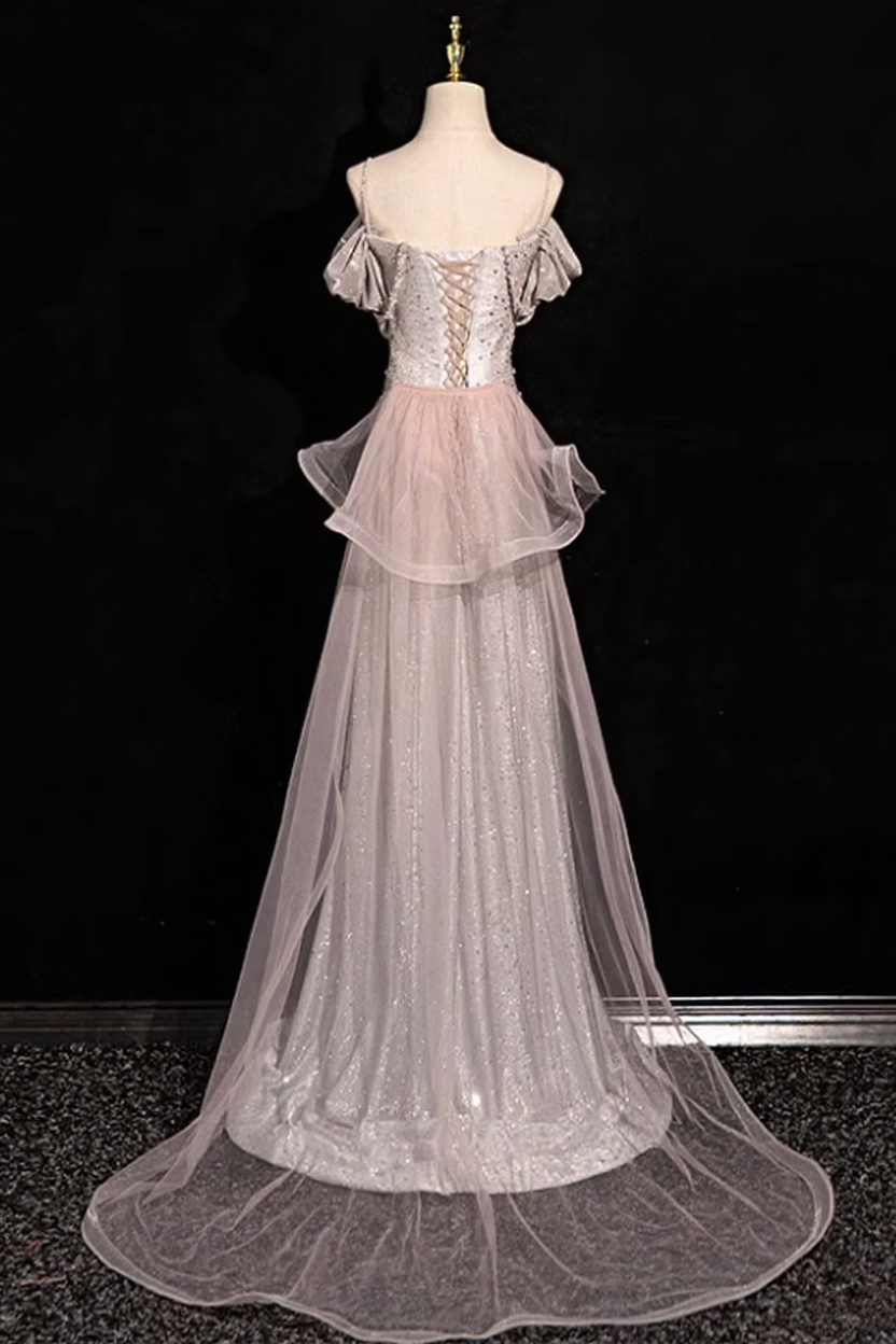Robe de bal brillante, coupe trapèze, bretelles spaghetti, tulle, tenue de fête d'anniversaire, robe de soirée D3312