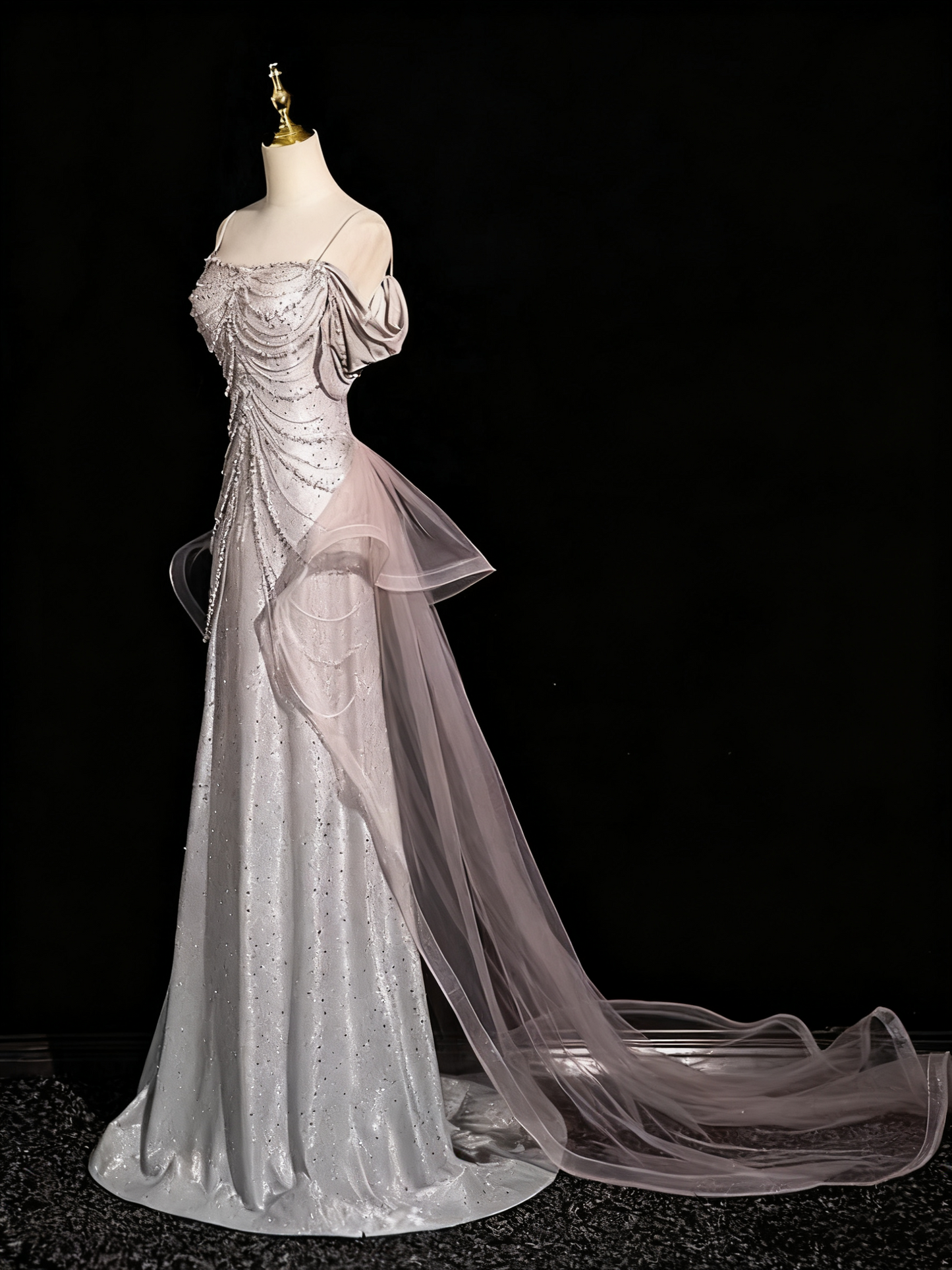 Robe de bal brillante, coupe trapèze, bretelles spaghetti, tulle, tenue de fête d'anniversaire, robe de soirée D3312