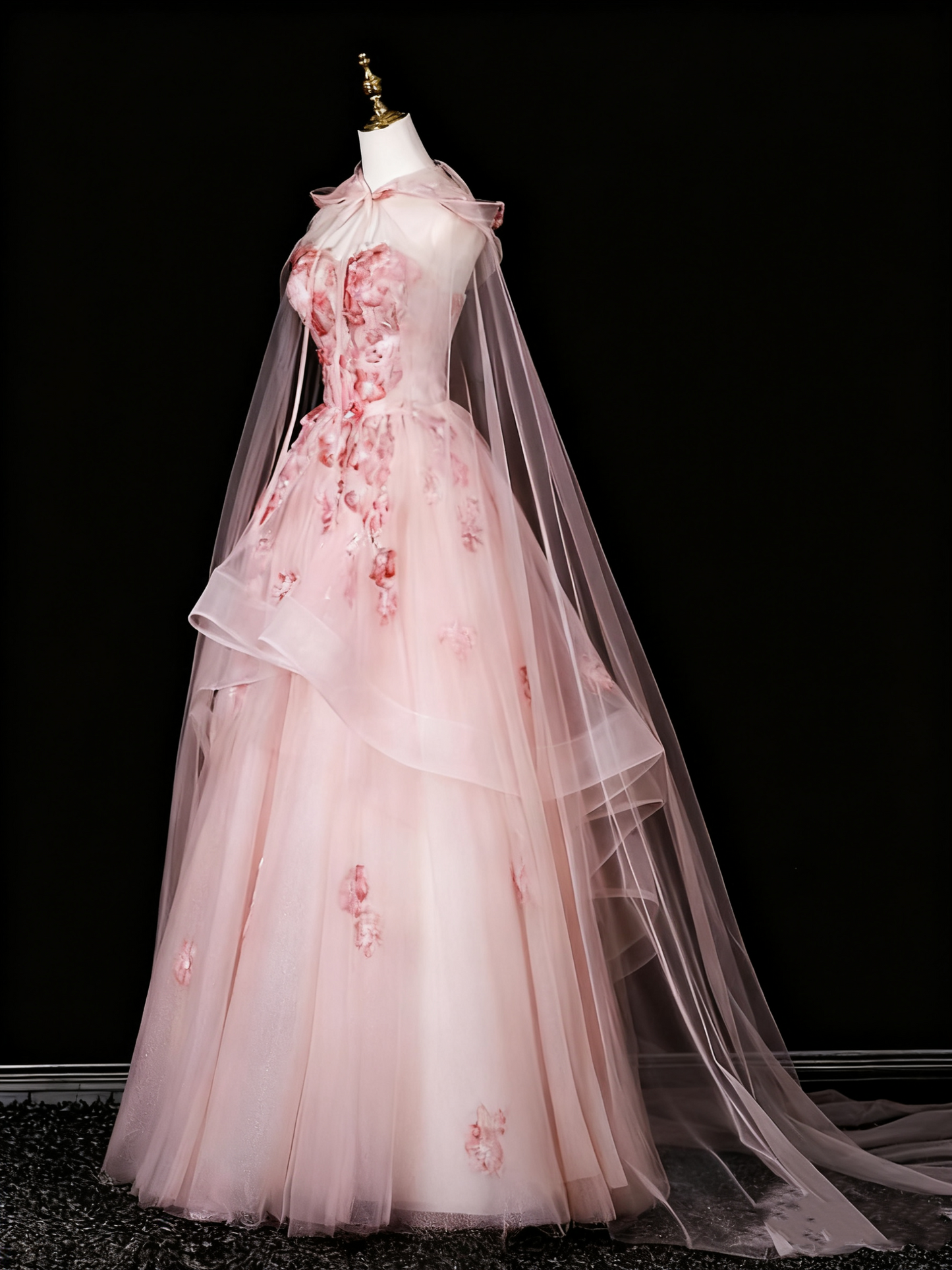 Robe de bal brillante en tulle à fleurs et décolleté en cœur, tenue de soirée d'anniversaire, robe de bal D3313