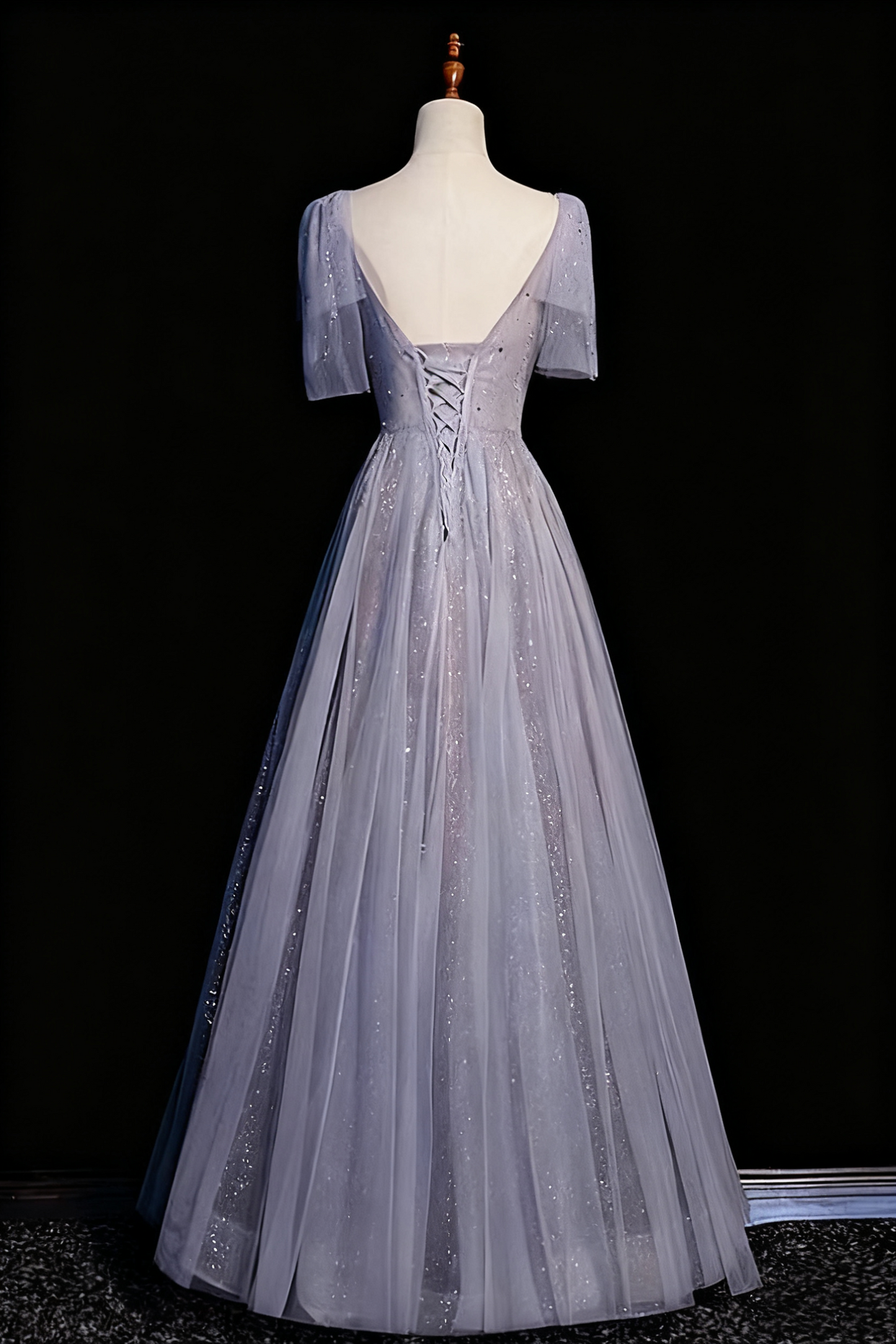 Superbe robe de bal à col en V en tulle plissé, tenue de fête d'anniversaire, robe de soirée D3314