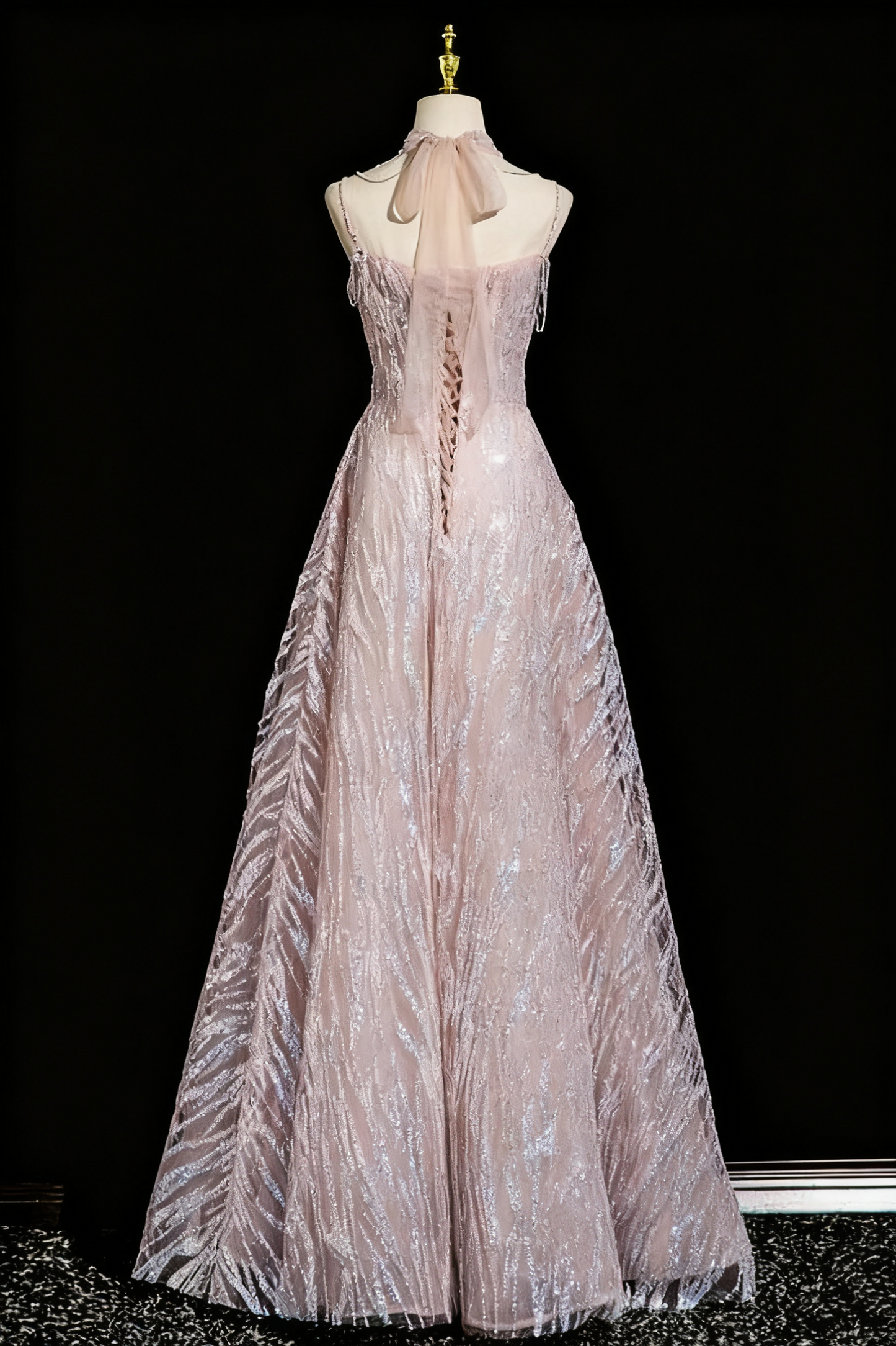 Robe de bal brillante à bretelles spaghetti et coupe trapèze, tenue de soirée pour anniversaire, D3316