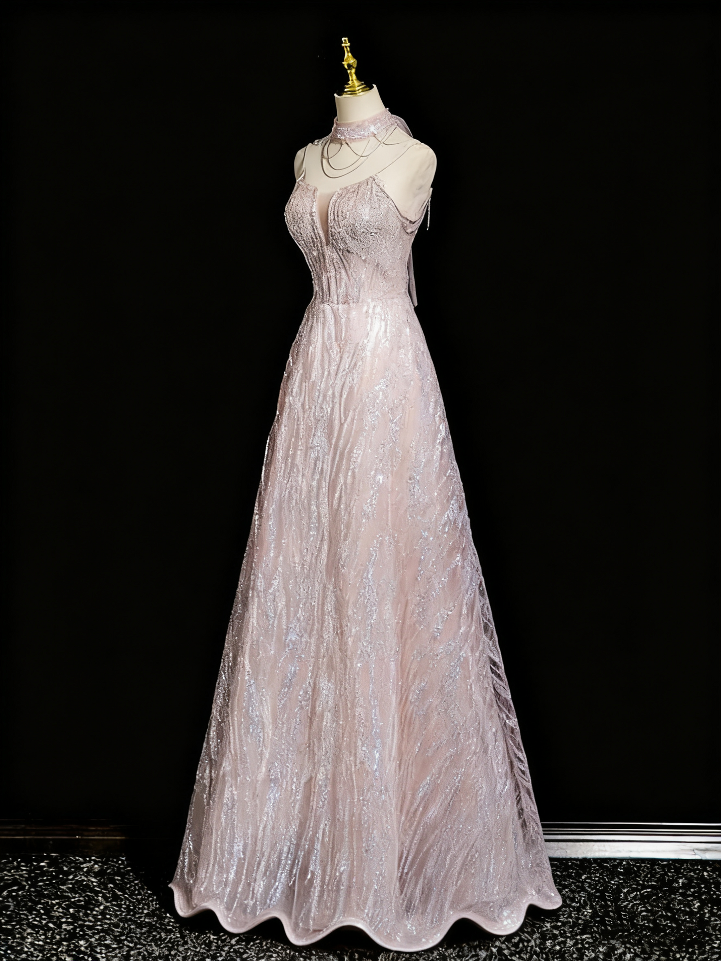 Robe de bal brillante à bretelles spaghetti et coupe trapèze, tenue de soirée pour anniversaire, D3316
