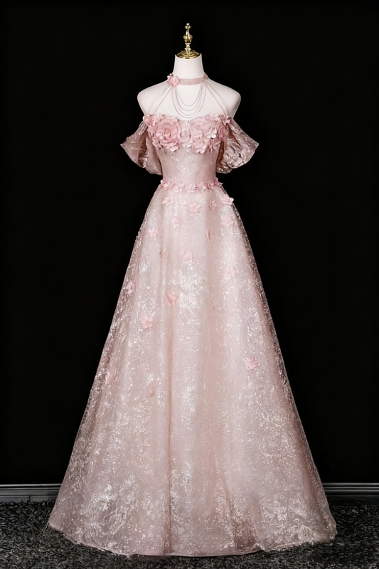 Robe de bal trapèze à épaules dénudées et motif floral, tenue de soirée d'anniversaire, D3317