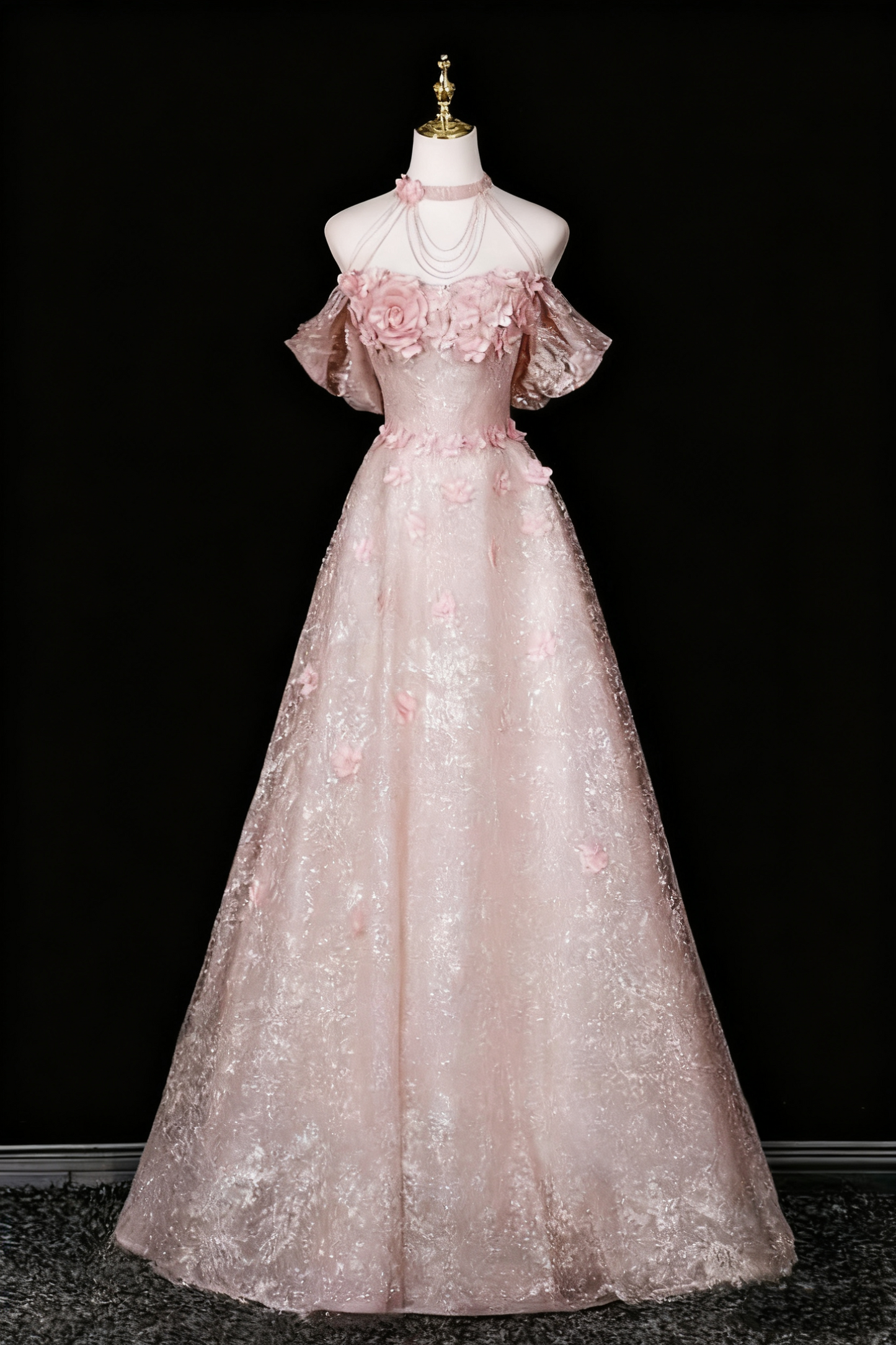 Robe de bal trapèze à épaules dénudées et motif floral, tenue de soirée d'anniversaire, D3317