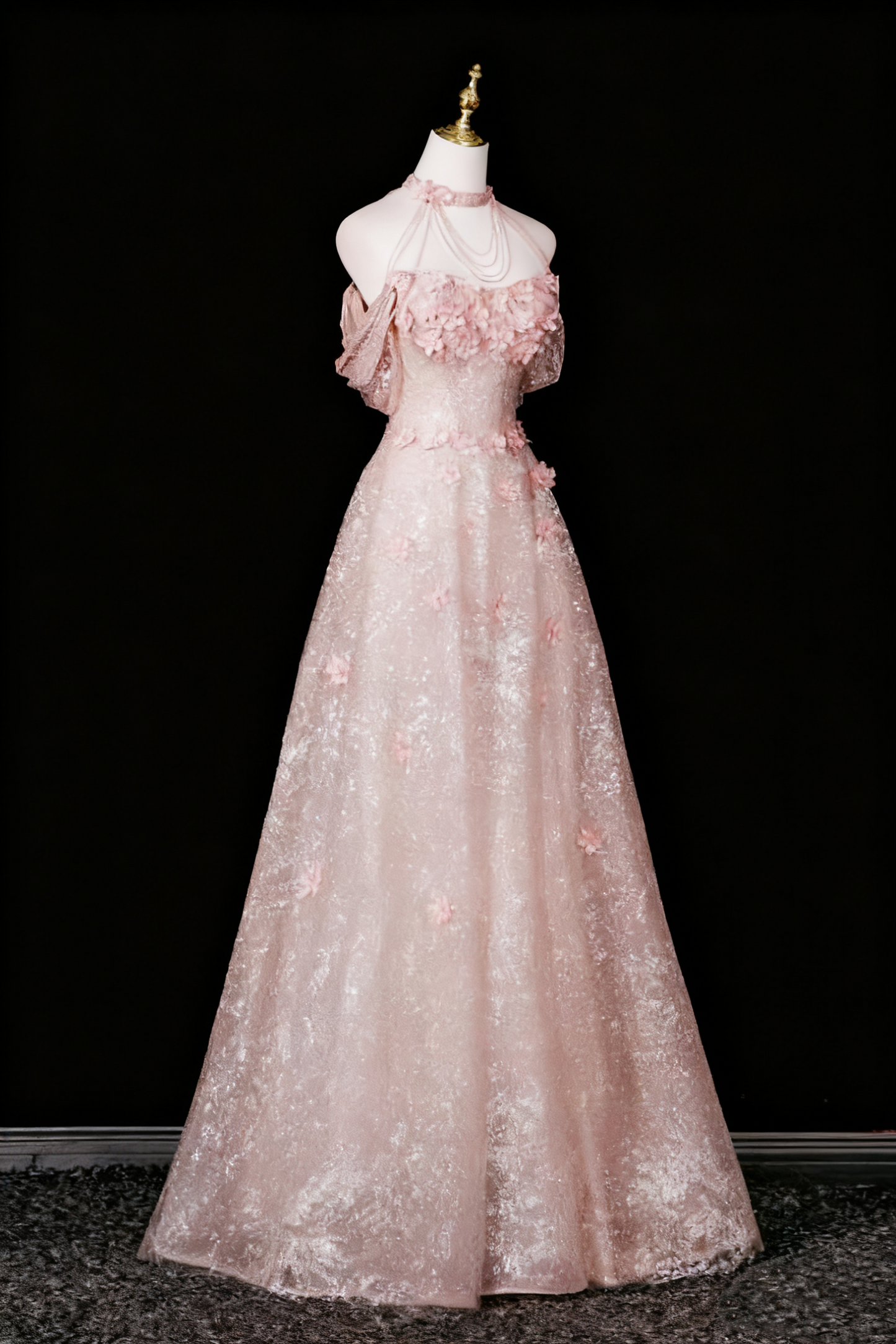 Robe de bal trapèze à épaules dénudées et motif floral, tenue de soirée d'anniversaire, D3317