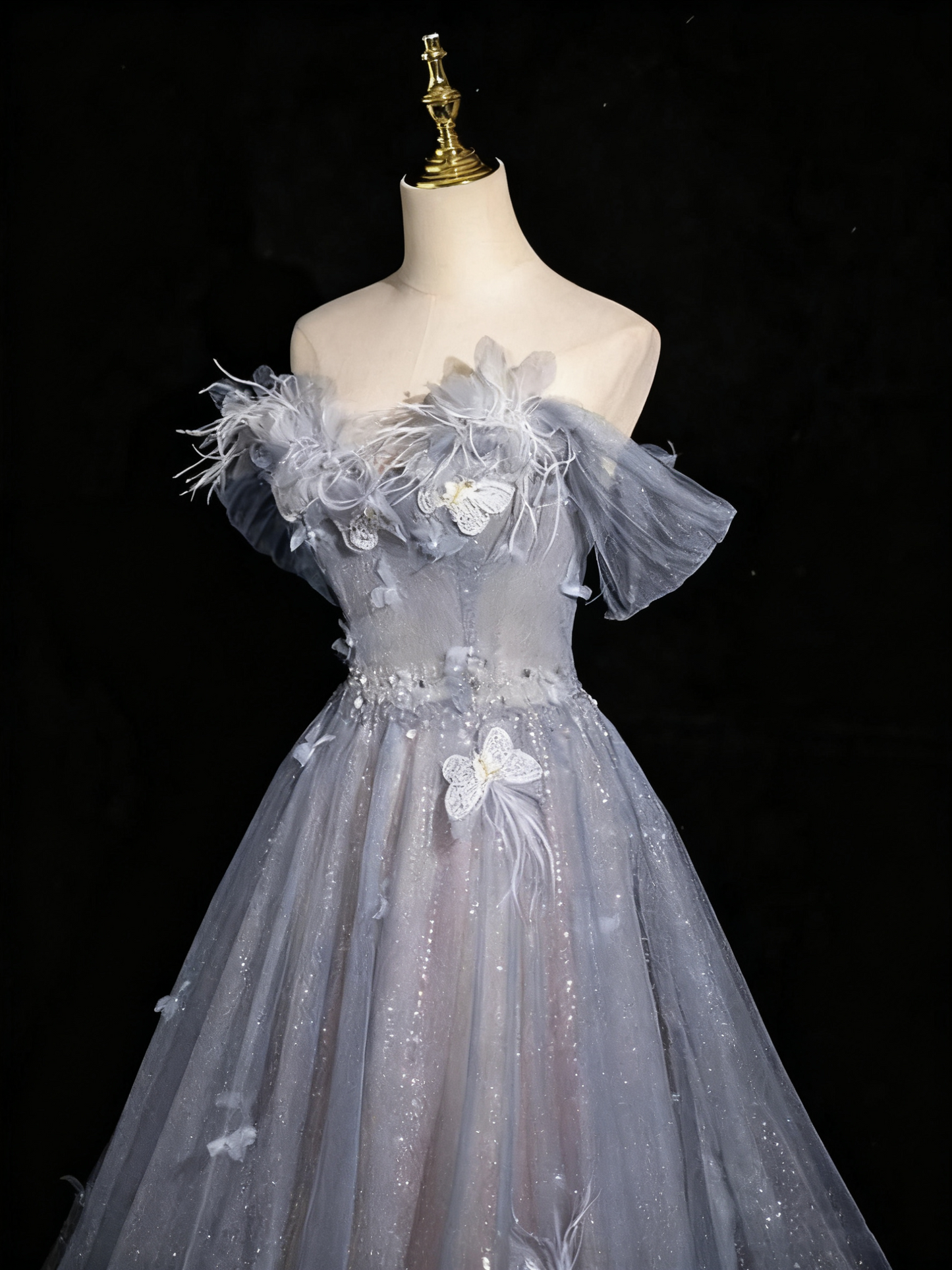 Robe de bal brillante à épaules dénudées et tulle plissé, robe de soirée d'anniversaire D3318