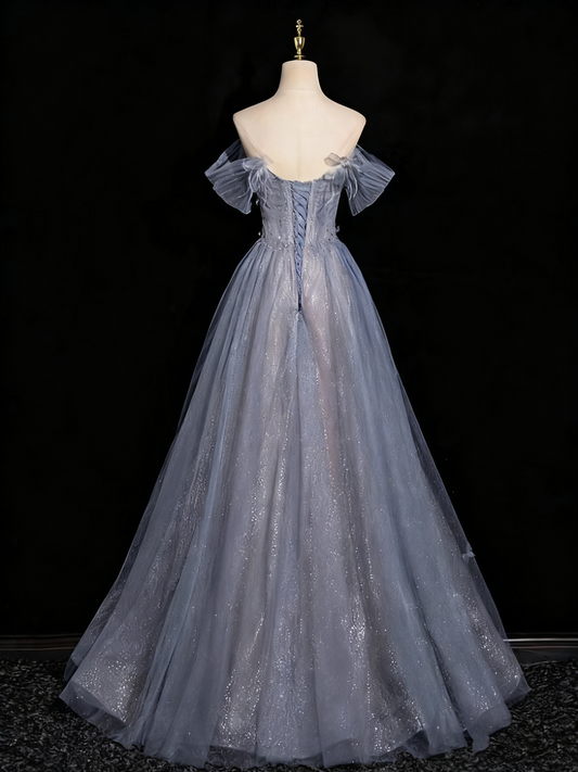 Robe de bal brillante à épaules dénudées et tulle plissé, robe de soirée d'anniversaire D3318
