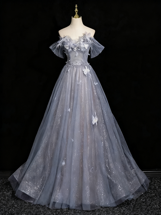 Robe de bal brillante à épaules dénudées et tulle plissé, robe de soirée d'anniversaire D3318