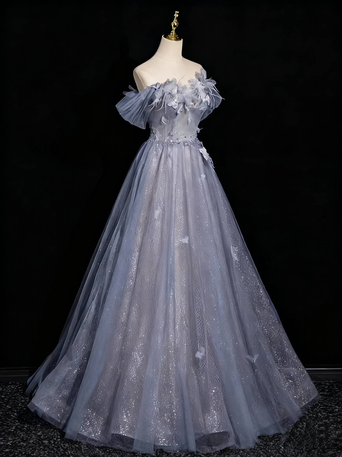 Robe de bal brillante à épaules dénudées et tulle plissé, robe de soirée d'anniversaire D3318