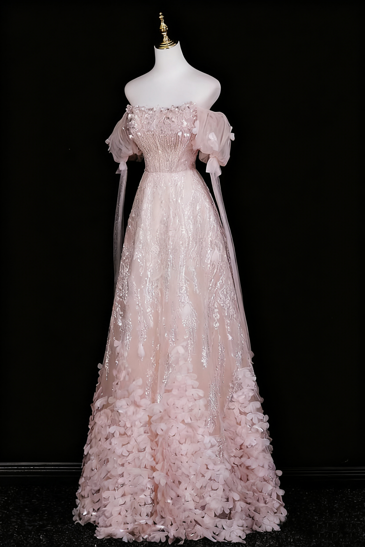 Robe de bal de beauté à épaules dénudées, robe de soirée florale, tenue de fête d'anniversaire D3319