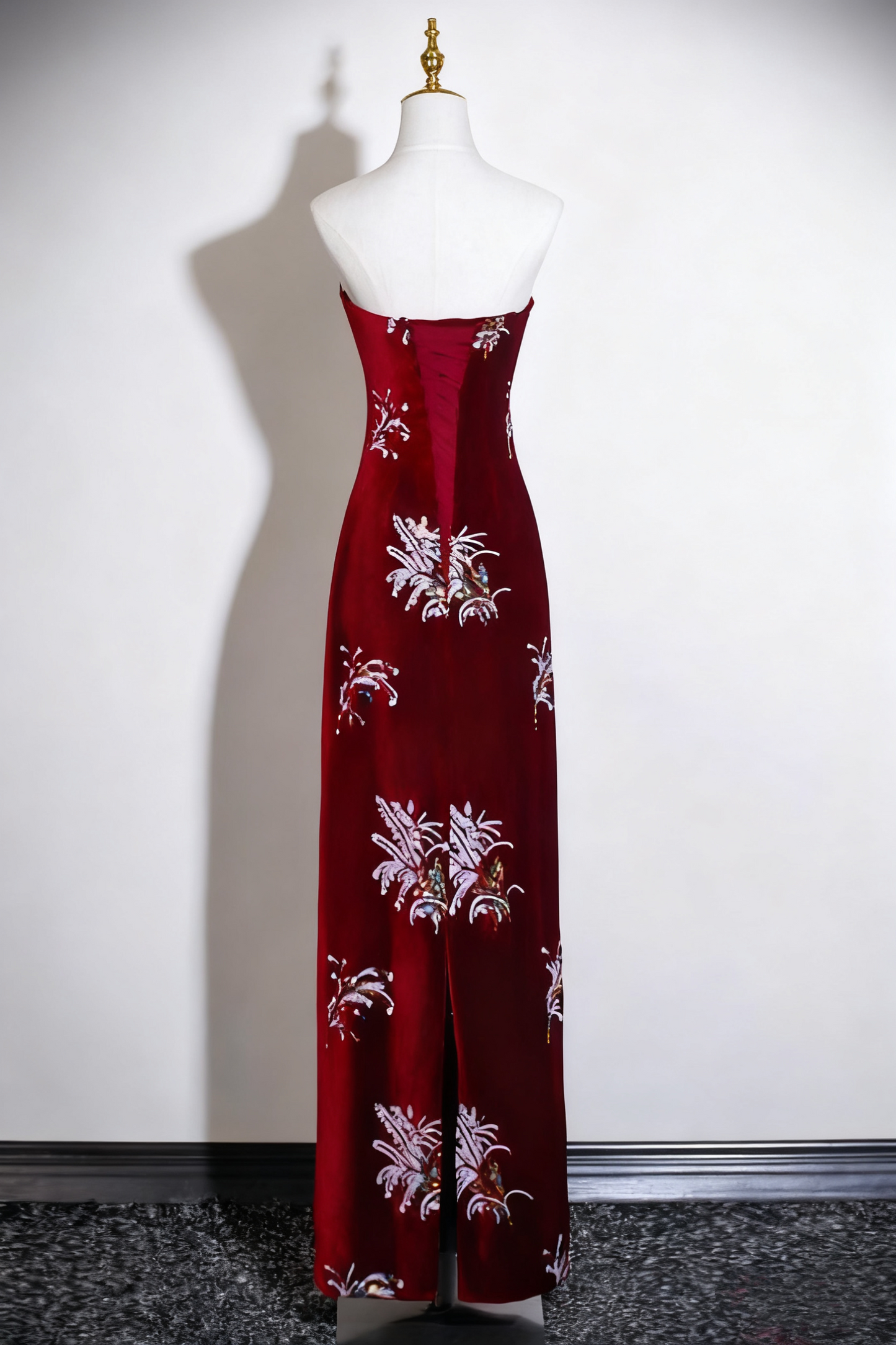 Charmante robe de bal trapèze rouge vin sans bretelles, tenue de fête d'anniversaire, robe de soirée D3320