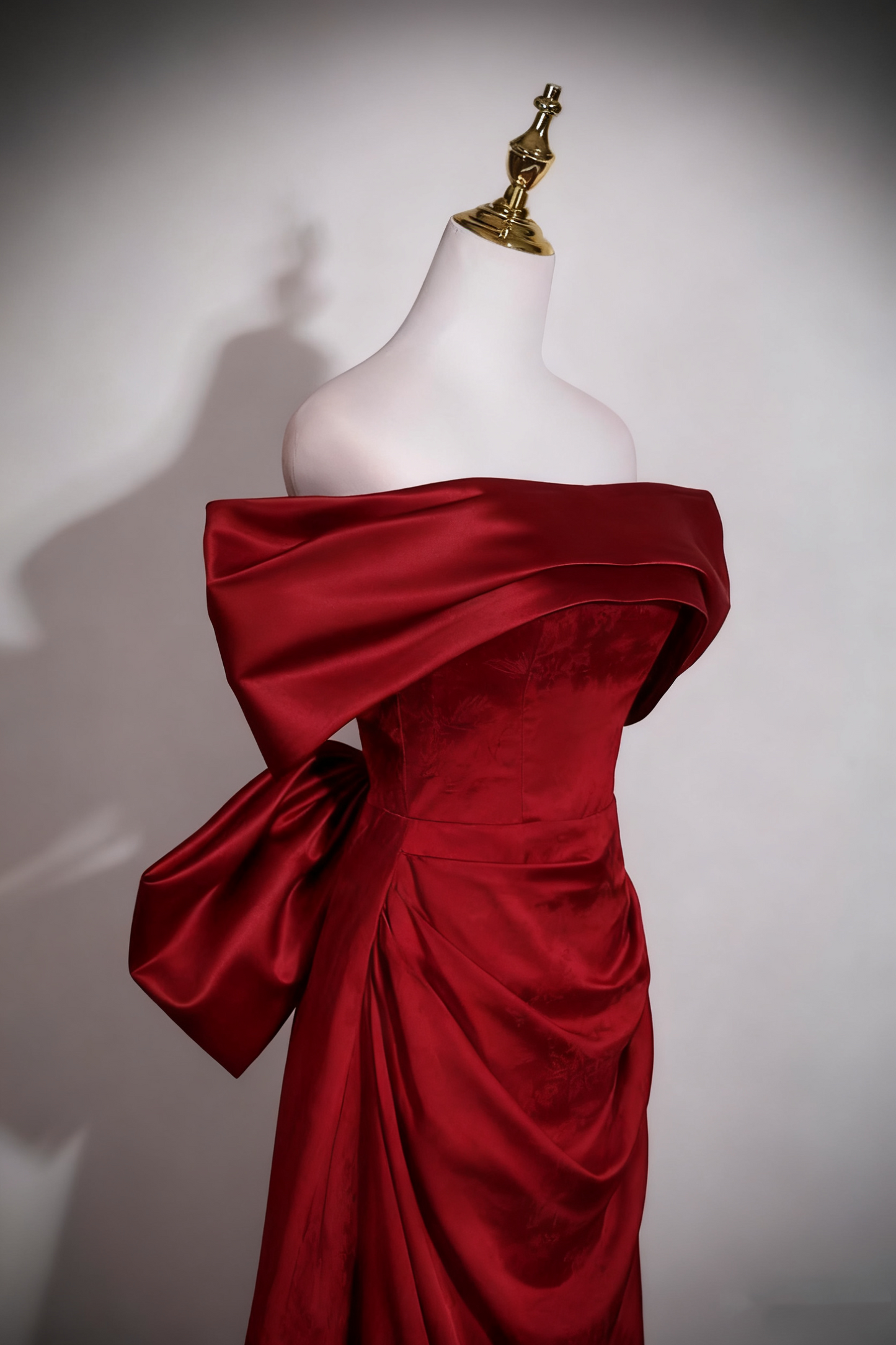 Robe de bal élégante coupe trapèze rouge vin, épaules dénudées, tenue de fête d'anniversaire, robe de soirée D3321