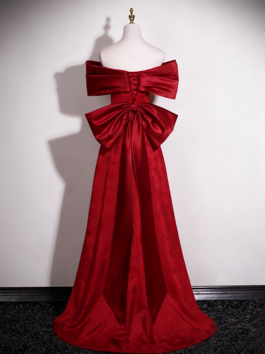 Robe de bal élégante coupe trapèze rouge vin, épaules dénudées, tenue de fête d'anniversaire, robe de soirée D3321