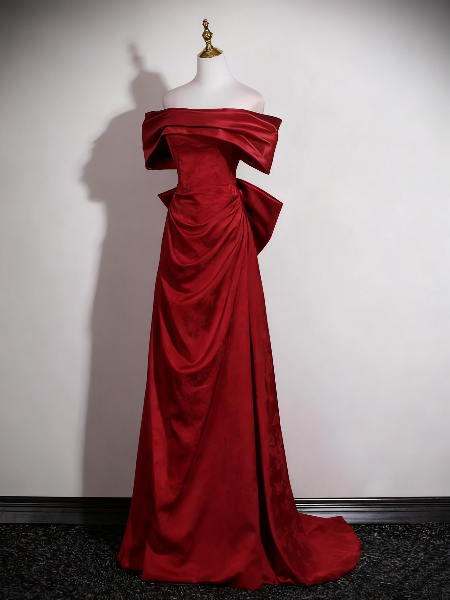 Robe de bal élégante coupe trapèze rouge vin, épaules dénudées, tenue de fête d'anniversaire, robe de soirée D3321