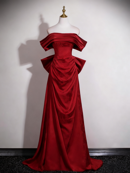 Robe de bal élégante coupe trapèze rouge vin, épaules dénudées, tenue de fête d'anniversaire, robe de soirée D3321