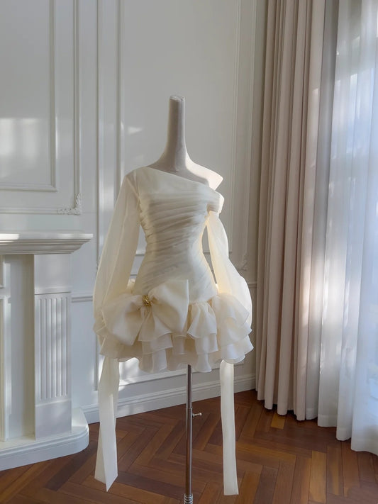 Robe de soirée élégante, col asymétrique, courte, robe de bal, robe de cocktail, tenue de fête d'anniversaire, D3323