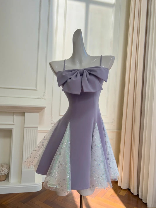 Robe de soirée trapèze à bretelles spaghetti, courte et plissée, tenue de bal d'anniversaire, D3333