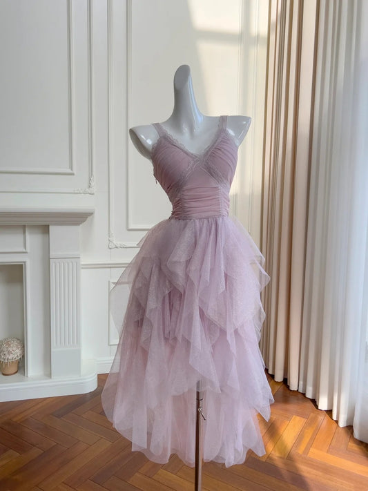 Robe de soirée élégante, col en V, plissée, courte, tenue de bal, de fête d'anniversaire, de cocktail, D3335
